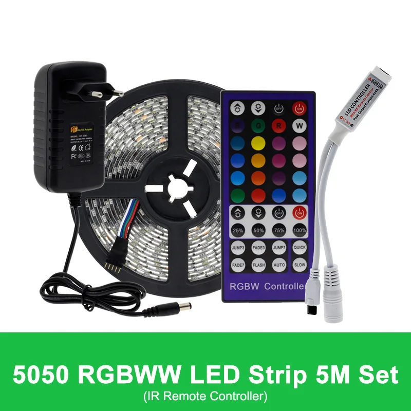 5050 Светодиодная лента RGB/RGBW/RGBWW 5 м 300 светодиодный s RGB цвет сменный гибкий светодиодный светильник+ пульт дистанционного управления+ 12 В 3 А адаптер питания - Испускаемый цвет: RGBWW IR 40Key