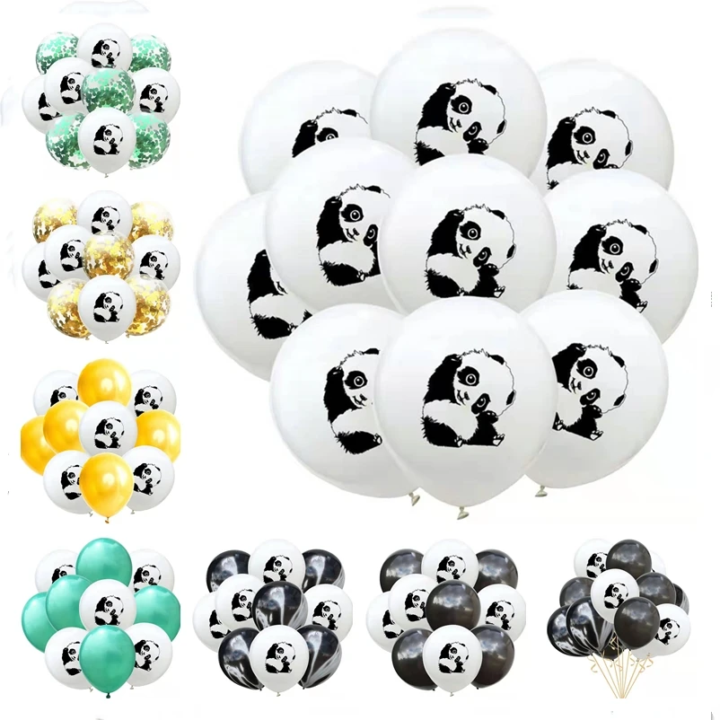 

10pcs Panda Print Latex Balloon Gold Green Confetti Balloons Set Baby Shower Happy Birthday Party Decoration Black White Globos