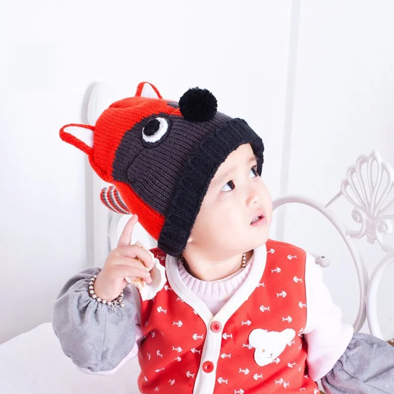 Fox Baby Hats Cartoon Toddler Beanies Crochet Unisex Bonnet Autumn Boy Warm Caps Winter Knitted Girl Headwear Kid Hat Red Cute (5)