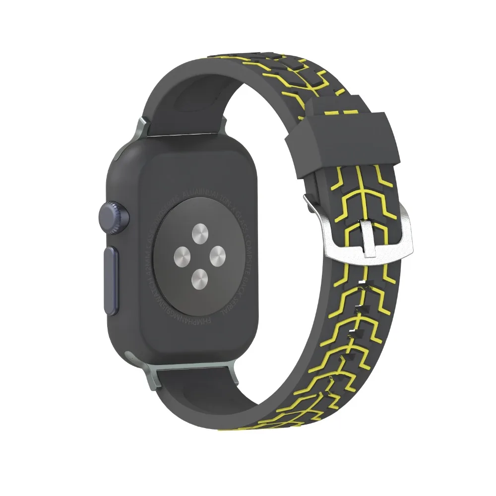 Спортивный силиконовый ремешок для Apple Watch браслет с серебристой металлической