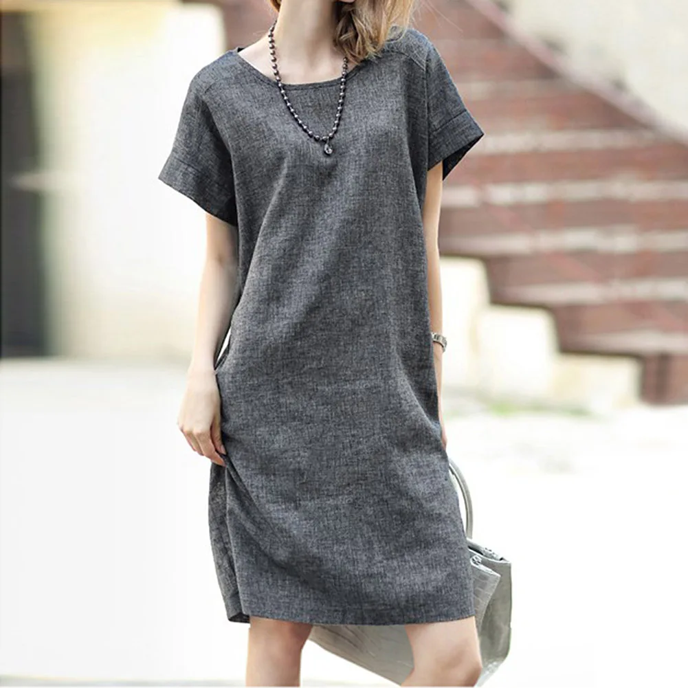 European Style Flax Dress Comfort Loose Dress Plus Size Dress TY66