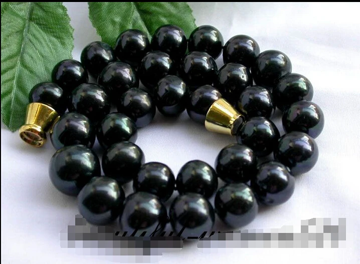 

z1937 huge 17" 14mm round Tahitian black freshwater pearl necklace magnet