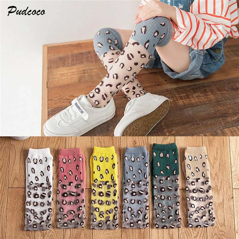 Brand Kids Girls Breathable Leopard Knee Stocking Fashion Soft Comfortable Mid Tube Stockings 6 Colors