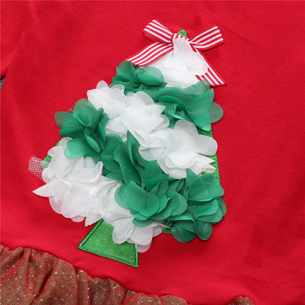 Рождественский комплект одежды для маленьких девочек, Детский костюм с длинными рукавами хлопковый с лосем для девочек, платье+ леггинсы, комплект детской одежды