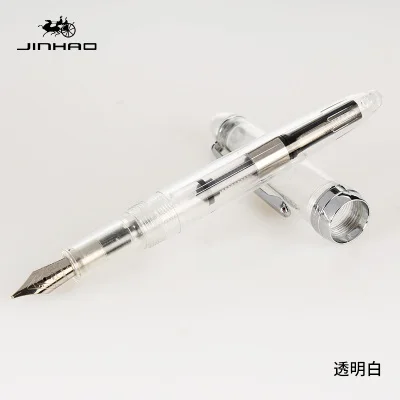 

JINHAO 992 Transparent White Colour Spiral round body office Student Fine nib Fountain Pen New