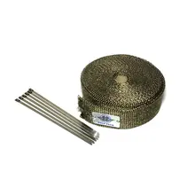 15m/50ft x 1inch Lava Fiber Thermal Exhaust Tape Exhaust Wrap Heat Resistant Wrap Titanium Exhaust Heat Wrap With Clamps