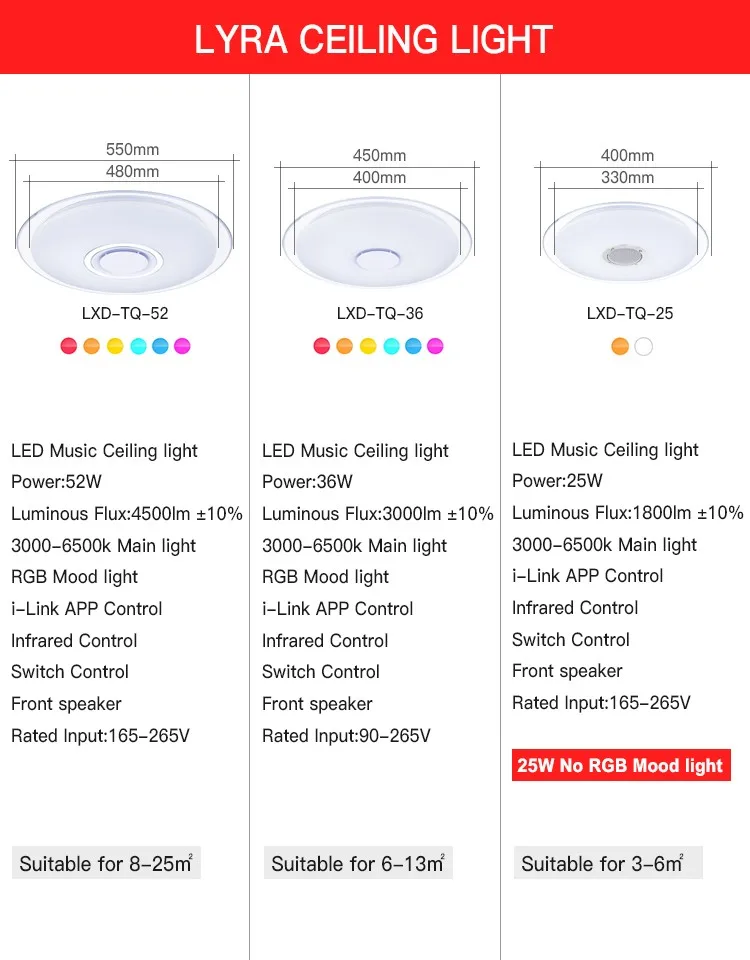 Современные светодиодные потолочные светильники RGB Dimmable Потолочная люстра 25W 36W 52W Пульт дистанционного управления Bluetooth Music light Умный