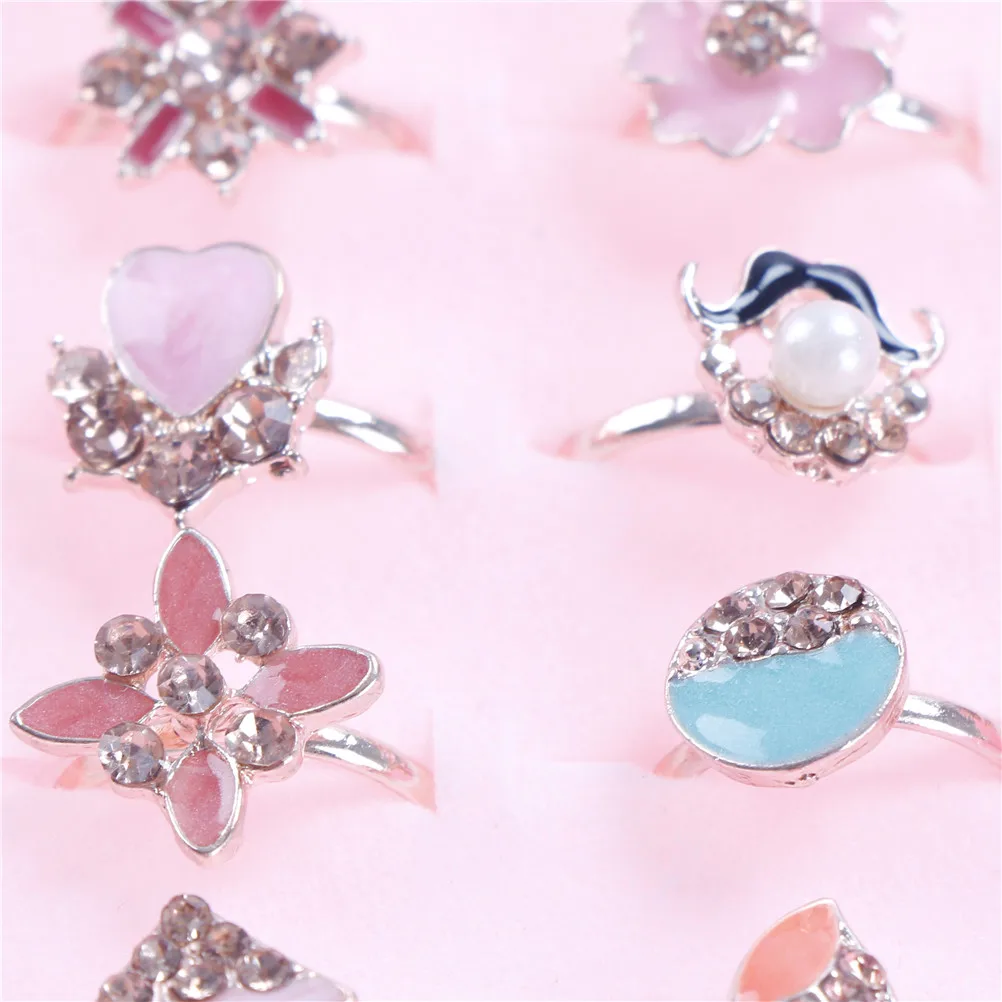 6Pcs/Set Cute Sweet Animal Rings Crystal Rhinestone Girl Children Rings Mix Wholesale Jewelry