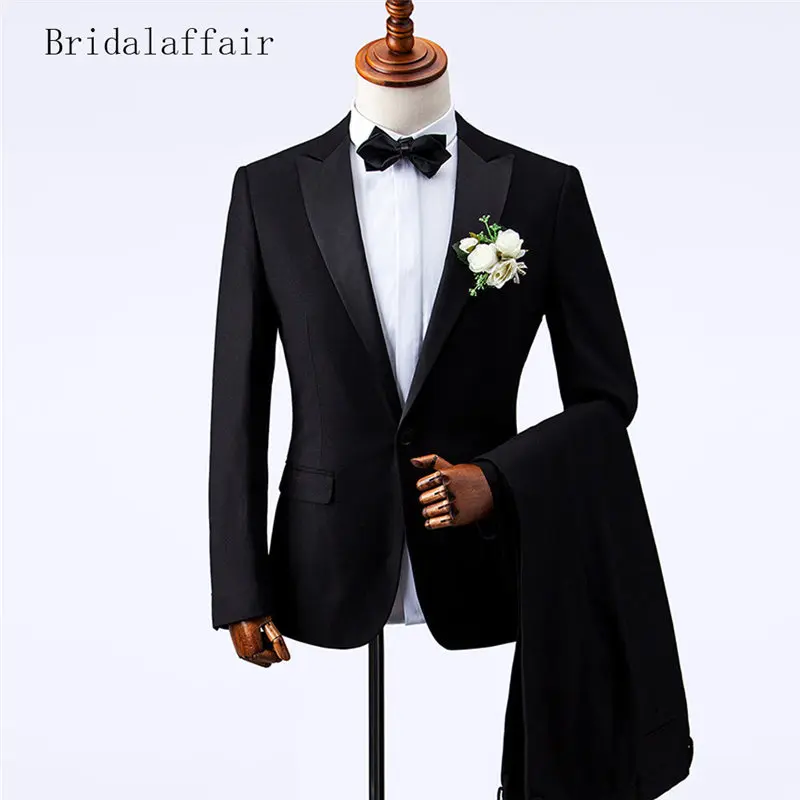 Bridalaffair, классические мужские костюмы на выпускной, свадьбу, костюм жениха, комплект из 2 предметов(пиджак+ брюки), приталенный модный роскошный черный смокинг