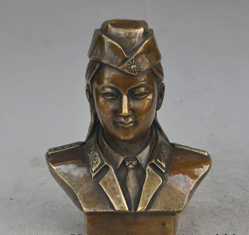 

bi002664 7"chinese bronze Kuomintang Female general Spy agent head bust statue