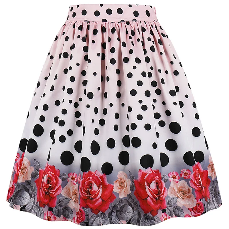 Kostlich Summer Rose Print Pocket Skirts Women High Waist Skirt Vintage A-Line Casual Big Swing Women Midi Skirt  PLus Size 4XL (7)