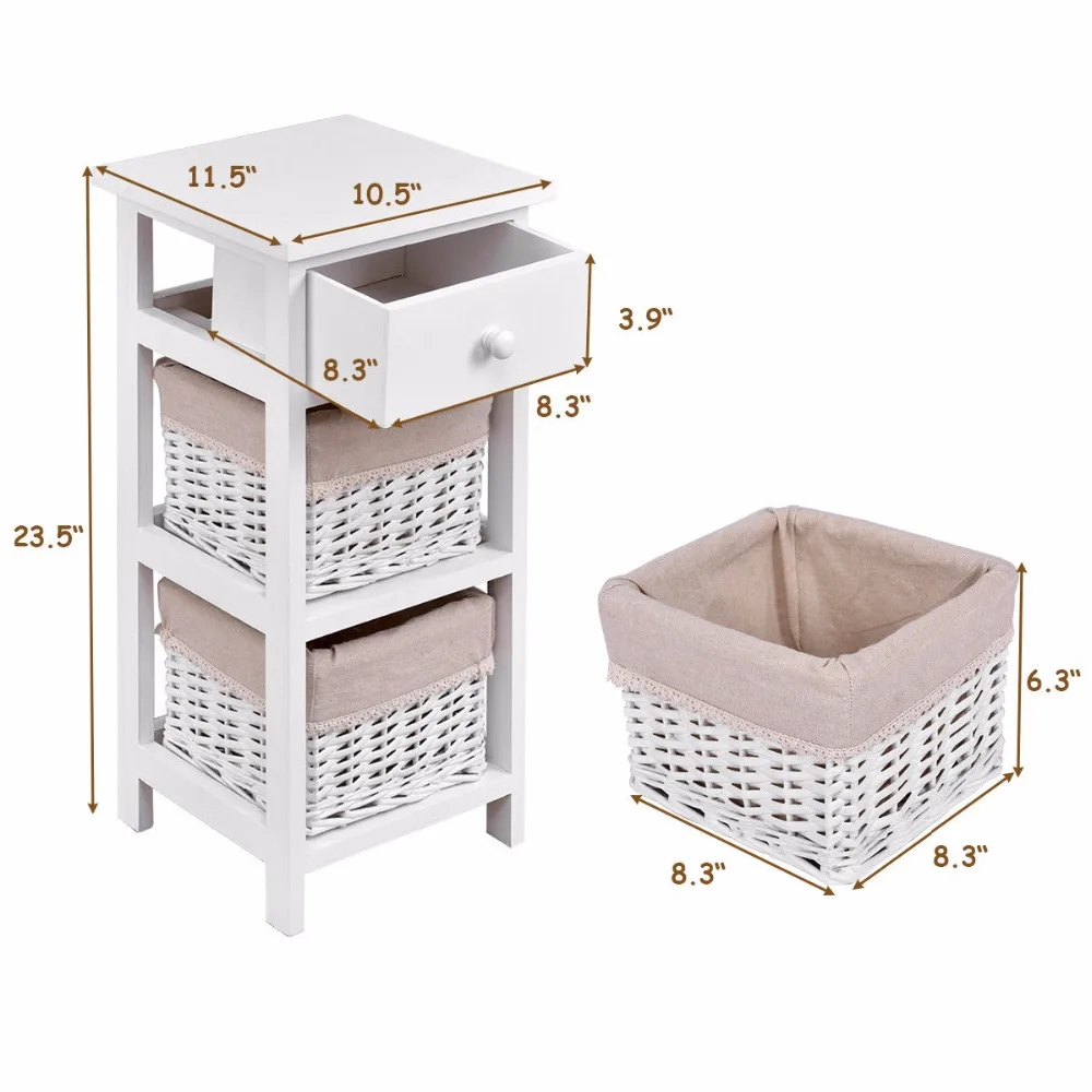 Giantex End Bedside Table Nightstand Chest Cabinet Bedroom Furniture Drawer Baskets Home Furniture HW55513 Giantex End Bedside Table Nightstand Chest Cabinet Bedroom Furniture Drawer Baskets Home Furniture HW55513