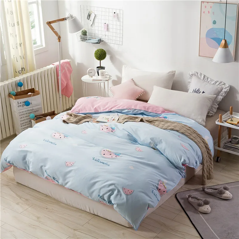 

Cute Light Blue Cartoon Pattern 1 Piece Duvet Cover With Zipper 100% Cotton Quilt Or Comforter Or Blanket Case 220x240cm 4 Size