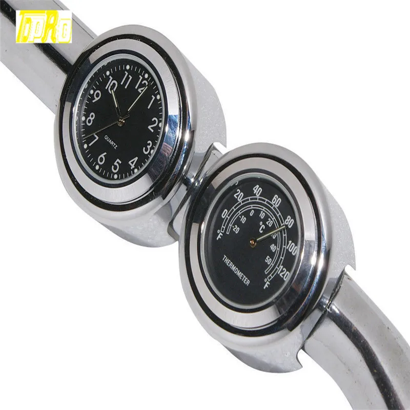 ALLUMINIO nero Manubrio Moto Orologio Termometro indicatore della temperatura indicatore del tempo