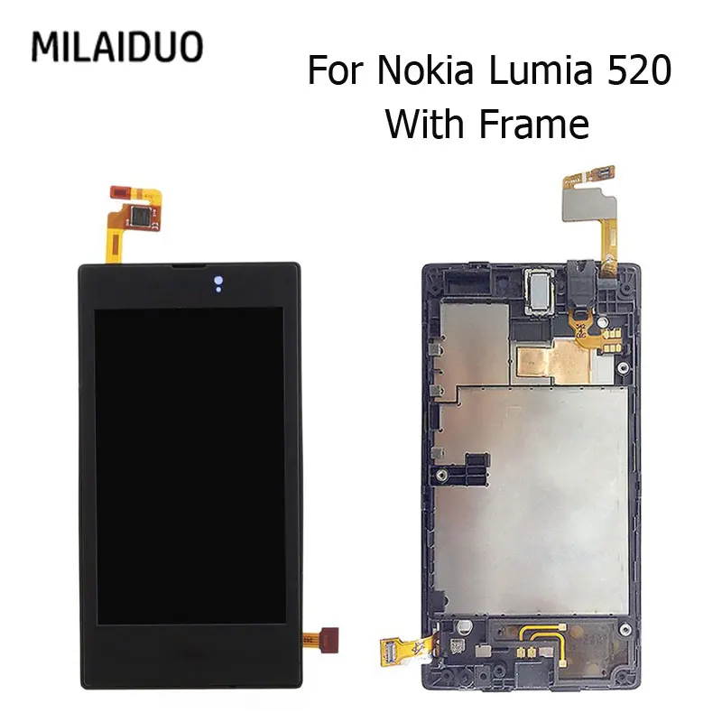

LCD Display For Nokia Lumia 520 Touch Screen Digitizer Black With Frame Full Assembly Relacement 4.0 Inch 100% Tested