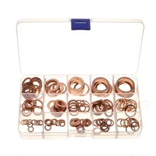 150pcs M6-M22 Copper Washer Gasket Set Flat Ring Seal Assortment Hardware Accessories omy 150pcs copper washers set solid copper washer gasket sealing ring assortment kit set with case 15 sizes for hardware tools