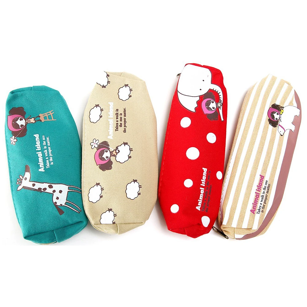 

Pencil Case 4PCS Differently-colored Cute Cartoon Pouches Canvas Stationary Bag Pouch for Students Girls (4 PCS Cartoon Pencil