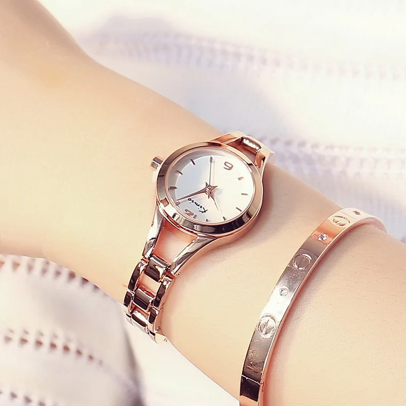 

KIMIO Ladies Simple Small Round Dial Rose Gold Skeleton Bracelet Womens Watches 2018 Top Brand Casual Quartz Watch Waches Women