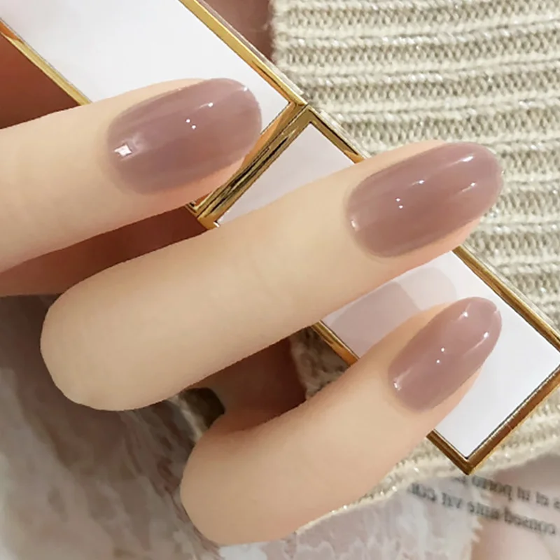 

Girls Summer Simple Nude Color Fake Nails 24pcs DIY Full Cover Finger Seamless Pure Color Nail Art Tips with Glue