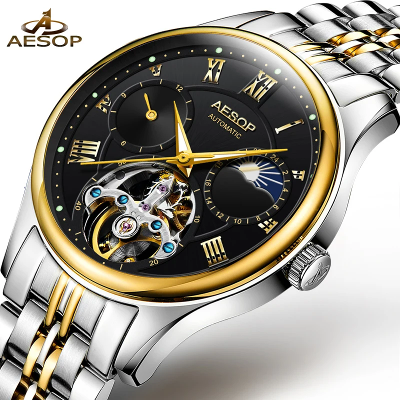 

AESOP Brand Luxury Men Watch Men Automatic Mechanical Wrist Sapphire Crystal Wristwatch Male Clock Relogio Masculino Hodinky