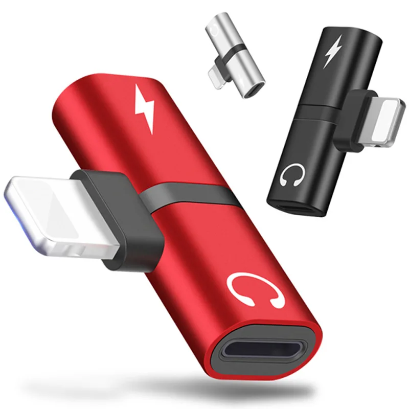 

Aluminum earphone adapter connector audio music charging two in one lightning micro usb converter for iPhone7/8/X