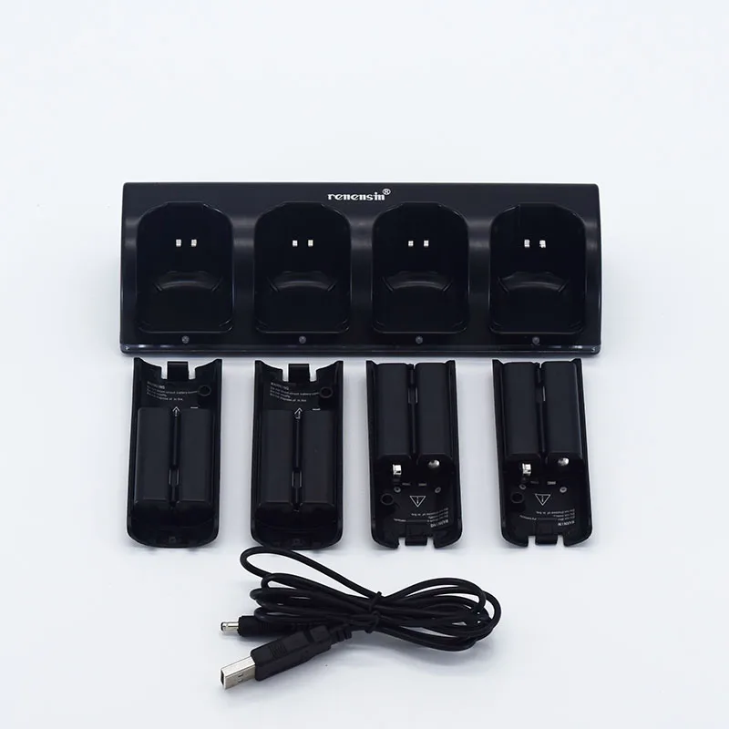 Preise Renensin Schwarz 4x Akku + Quad 4 Ladegerät Dock Station Kit für Wii Remote Controller ladegerät Hohe qualität