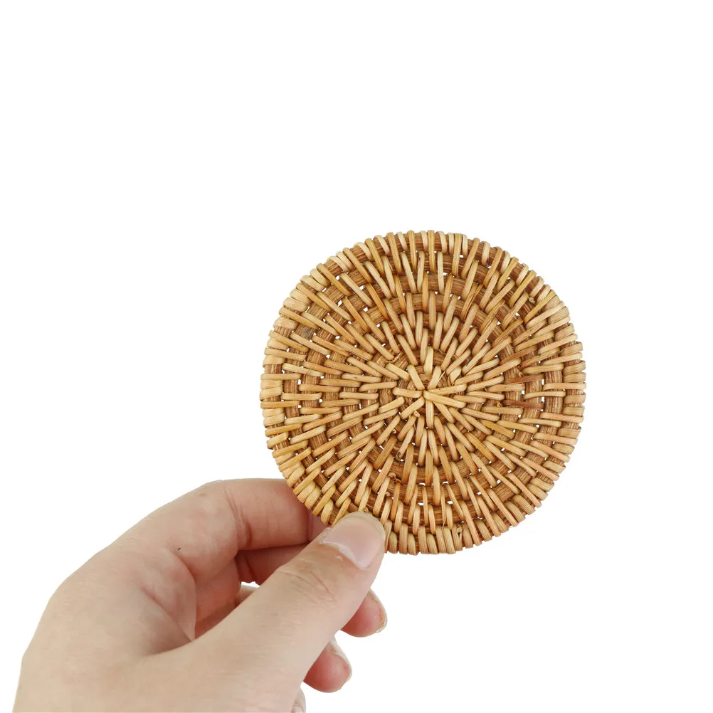1pc Handmade Rattan Mat Coasters Tea Coffee Drinks Pot Cushion Pad