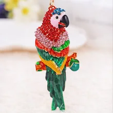 Высокое Качество Мода Животных Дизайн Ювелирных Изделий Rhinestone Эмали Parrot Кулон Брелки Позолоченный Брелок Для Сумки Женщины Кошелек