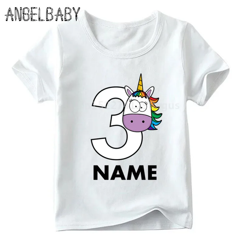 Boys/Girls Happy Birthday Rainbow Unicorn Number 1-9 Print T shirt Children Funny Gift Clothes Kids Cartoon Baby T shirt,ooo5239 - Цвет: ooo5239 L