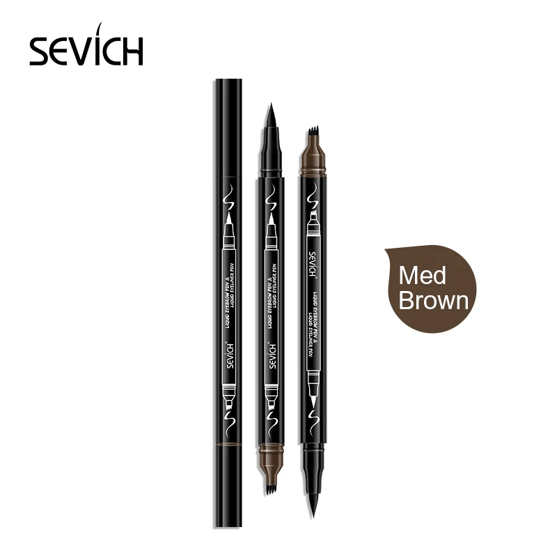 Sevich, 4 цвета, двойная ручка для бровей, 4 головки, тонкий эскиз, жидкий карандаш для бровей, водостойкая ручка для бровей - Цвет: Dark Brown