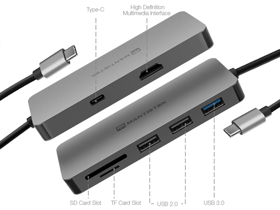 Usb-хаб MantisTek H3 7-в-одном Тип с разъемами типа C и USB 3,0 4K Дисплей PD зарядки usb-хаб TF SD кард-ридер слот Тип-C PD зарядки DP-ATL режим