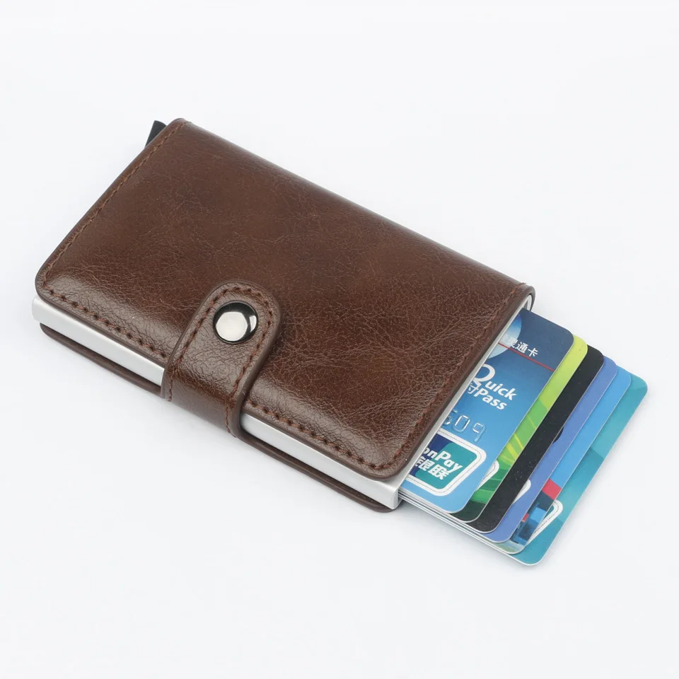 New Fashion Anti RFID Blocking Men's Credit Card Holder Leather Small Wallet ID Bank Card Case Metal Protection Purse For Women