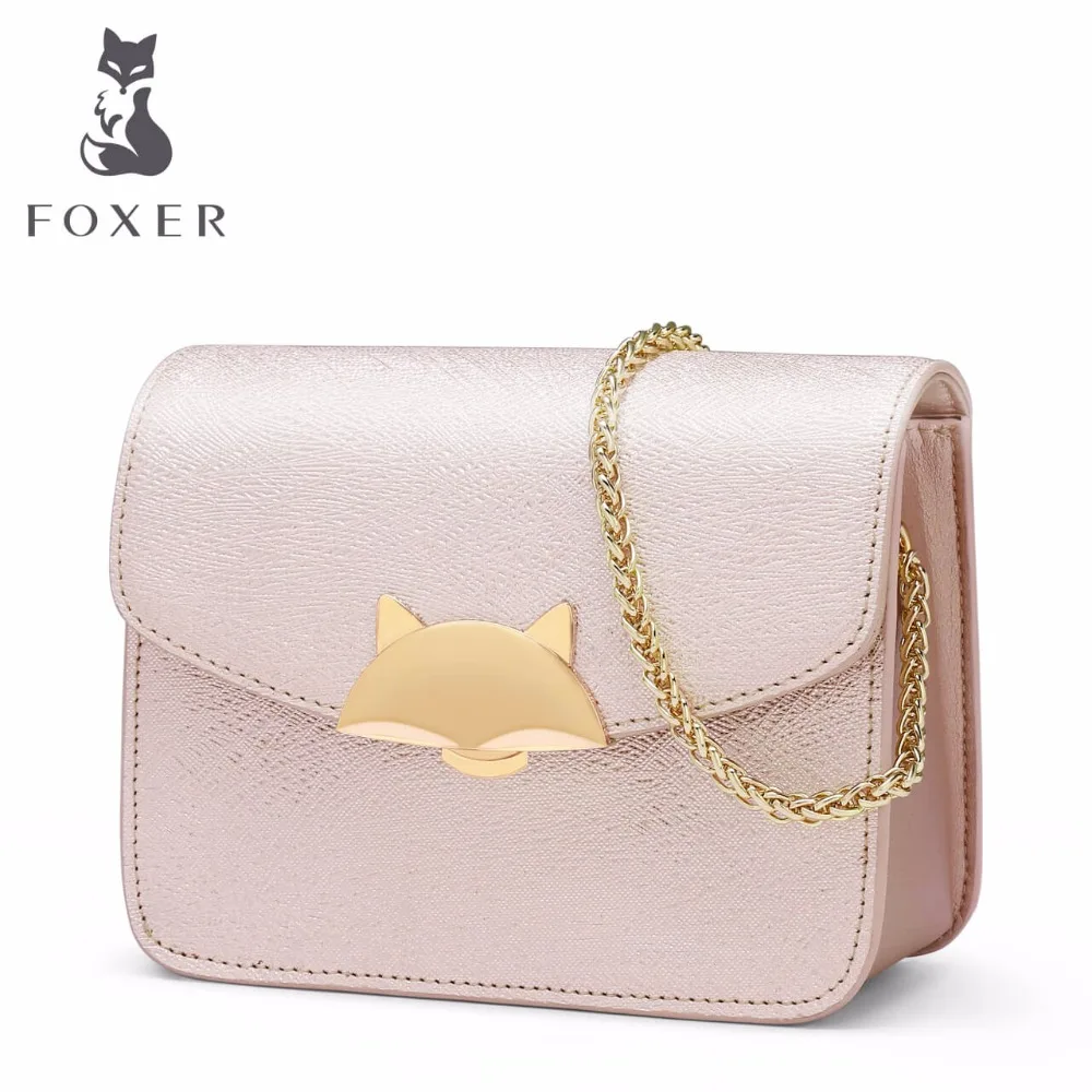 

FOXER Women Leather Handbag Ladies Small Chain Shoulder Bags Lovely Candy Clutch Crossbody for Woman Flap Bag Summer Colors