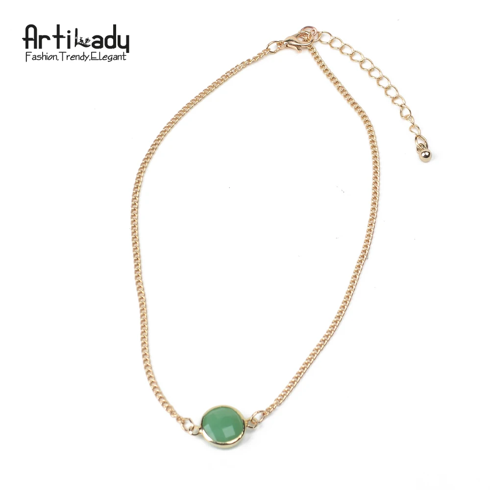 Artilady простой Опаловый камень колье ожерелье золотой цвет кулон ожерелье для женщин ювелирные изделия вечерние подарок - Окраска металла: green
