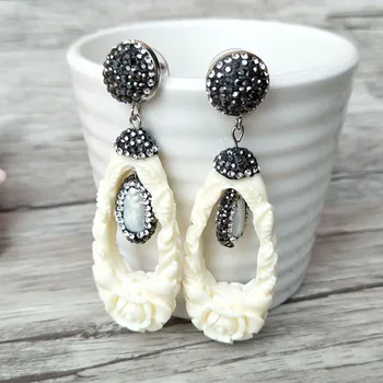 

5 Pairs resin Cut Out Carvings Earring,Pave Rhinestone pearl Drop Dangle Earrings Jewelry For Women Bohemia Earrings ER289