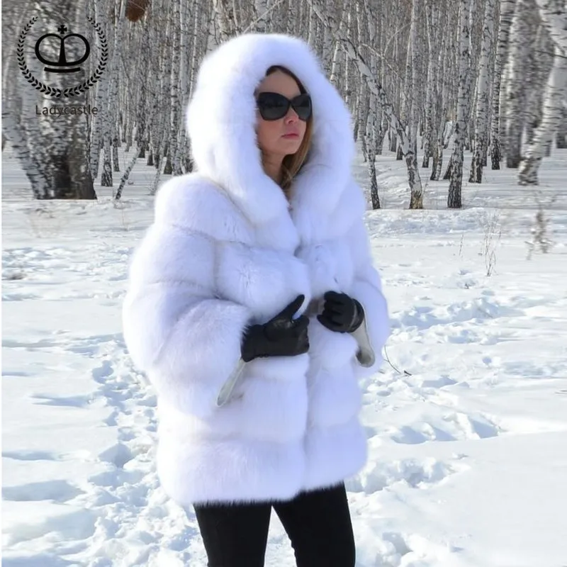 

2018 Women New Real Fox Fur Coat With Hood Thicken Warm Winter Real Fur Coats Fox Pelt Natural Jacket Fur Genuine Luxury FC-118