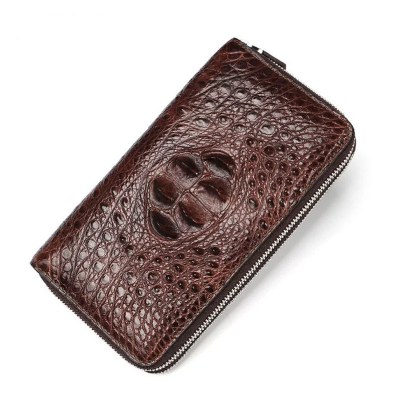 Настоящий крокодиловый узор Кошельки для монет держатель для карт из натуральной кожи мужской кошелек-портмоне Мужская Аллигатор длинный клатч сумка с двойным замком - Цвет: brown
