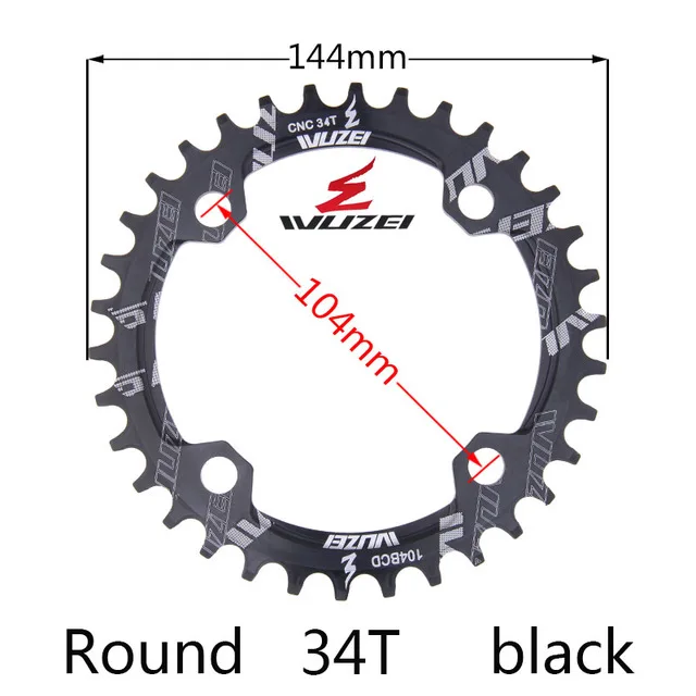 WUZEI Одиночная 11 скоростная система узкая широкая цепь BCD 104 круглая 32T 34T 36T 38T для MTB 11s 10s 9s коленчатое кольцо - Цвет: Black-34T