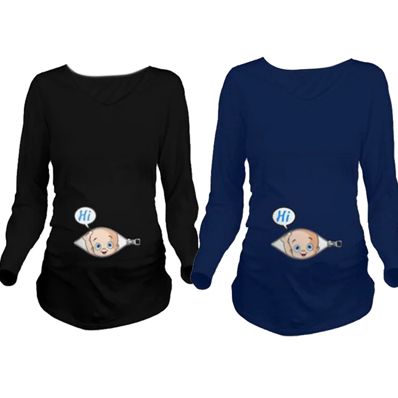 Забавные мультяшные рубашки для беременных; футболка с длинными рукавами для беременных женщин; сезон осень-зима; Базовая футболка; топы; 88-17 M0
