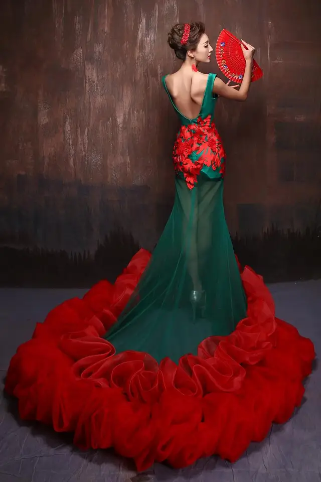red and green wedding dress