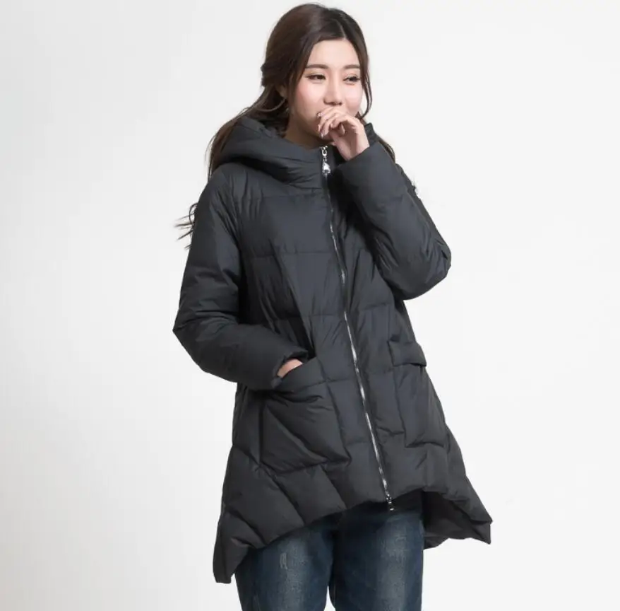 Зимнее пальто А-силуэта Длинная женская пуховая куртка с капюшоном зимнее