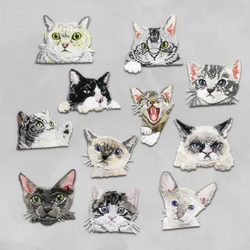 

10pcs Different Cat Patch For Baby Kids Jeans Patch Iron-on Patch Embroidered Pocket Cat with Glue Sticker Clothing DIY