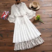 Prairie шикарное летнее женское длинное платье с цветочным принтом, повседневное женское платье с оборками, элегантное лоскутное платье средней длины в стиле Mori Girl