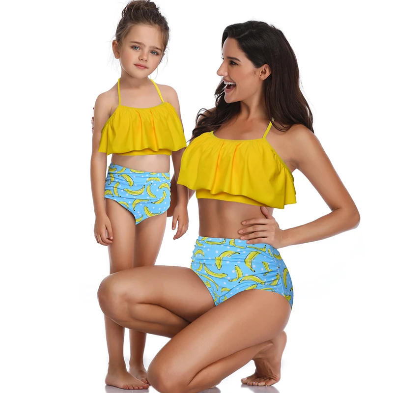 

Matching Family Mother Daughter Swimwear Summer Bikini Bathing Swimsuits High Waist Swimming Suit Baby Kid Beach Swimwear