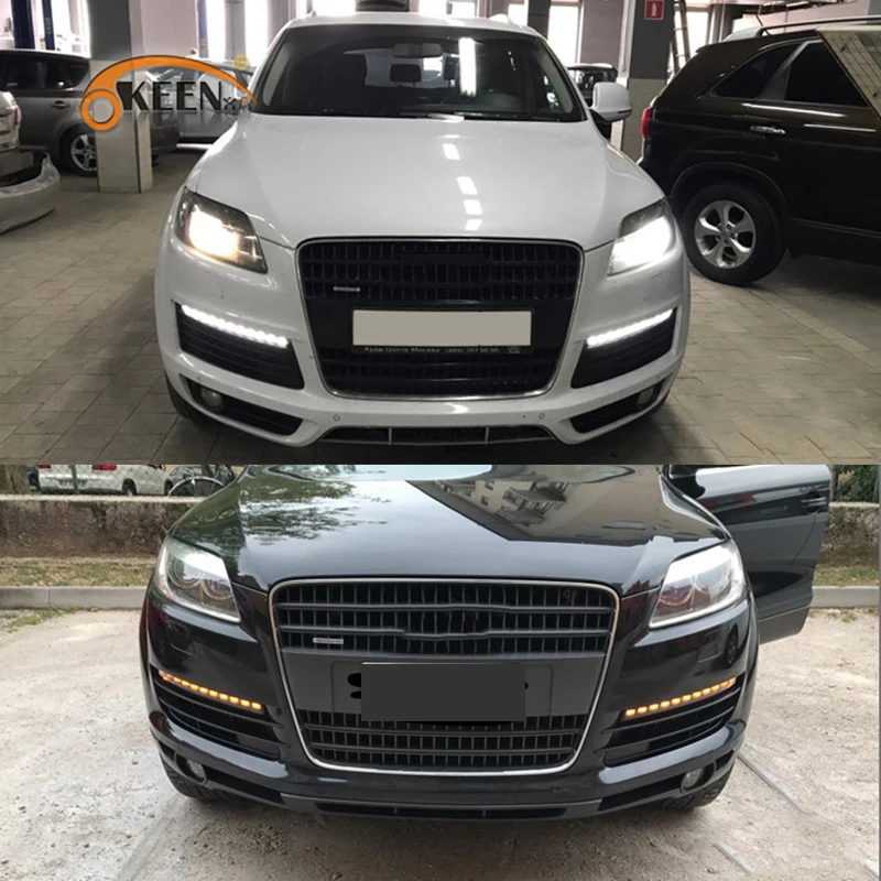 OKEEN дневные ходовые огни белый СВЕТОДИОДНЫЙ дневной светильник для Q7 Audi Q7 2006 2007 2008 2009 с желтым указатели поворота светильник противотуманные лампы