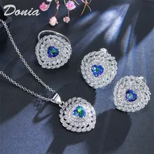 Donia Jóias HFashion Hartvormige Zirkonia Ketting Oorbellen Anel Driedelige vidro Hartvormige Bruiloft Conjunto Ketting(China)