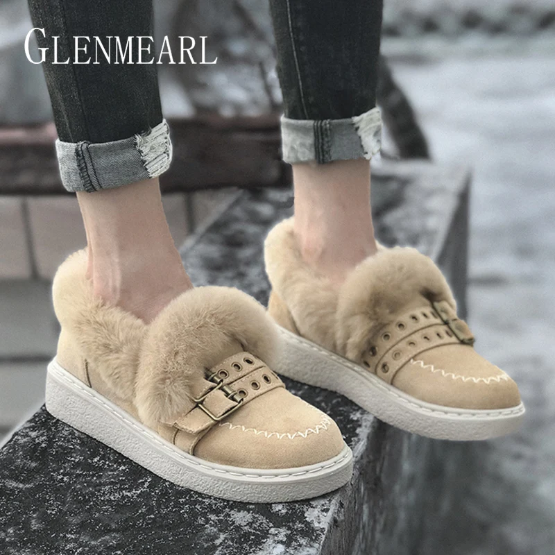 

Women Flats Loafers Shoes Platform Winter Warm Fur Shoes Casual Round Toe Female Lazy Shoes Brand Slip On Spring Plus Size Black