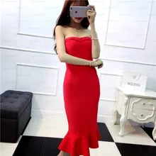 Магазин при фабрике Красный Черный без бретелек рифленые бандажные платья новое поступление вечерние платье+ костюм