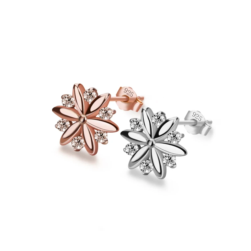

Fashion 100% 925 sterling silver exquisite inlaid zircon shiny snowflake Stud earrings Woman elegant charm earrings jewelry gift