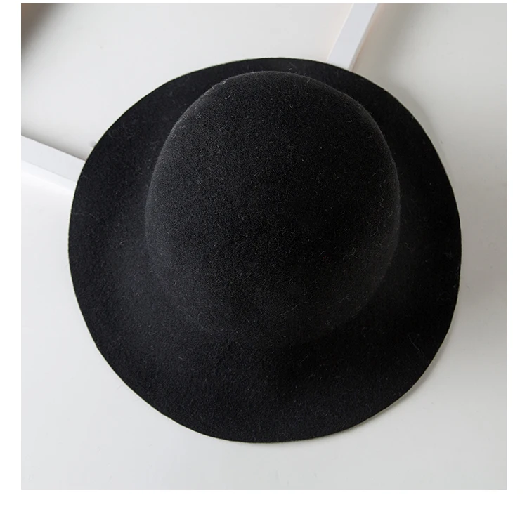 Winter Vintage Fedora Hat Women Thick Cashmere Hats polyester Felt Crushable Wide Brim Floppy Cap Retro Wool Top Hats